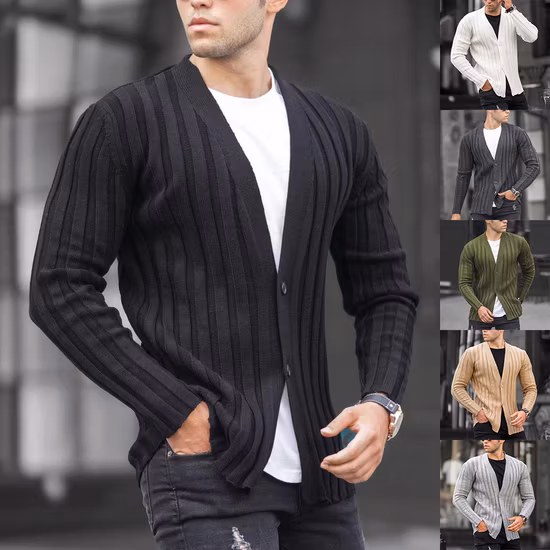 Mens Winter Plus Size Solid Color Sweater Coat Cardigan