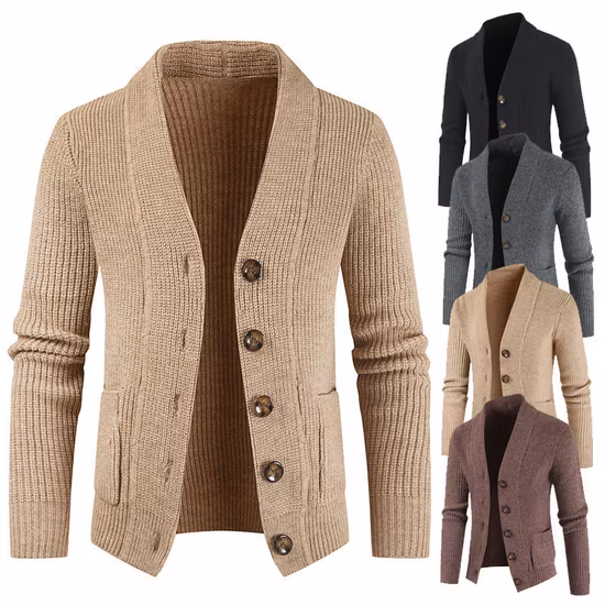 Autumn Plus Size Knitted Solid Color Mens Jackets Sweater Cardigan