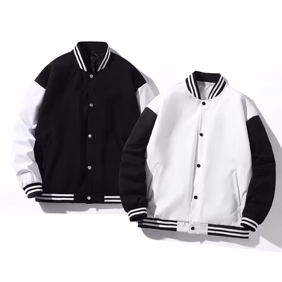 Cappotto da esterno primaverile e autunnale con stampa di toppe ricamate personalizzate OEM di fabbrica Maglione da baseball di High Street a colori a contrasto